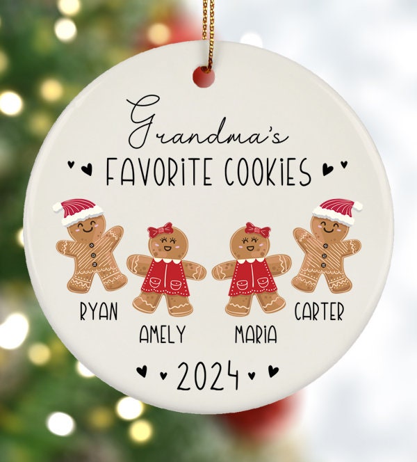 Grandma Cookies Ornament, Grandma&#39;s Favorite Cookies, Family Ornament, Personalized Gingerbread Christmas Ornament, Grandma Ornament