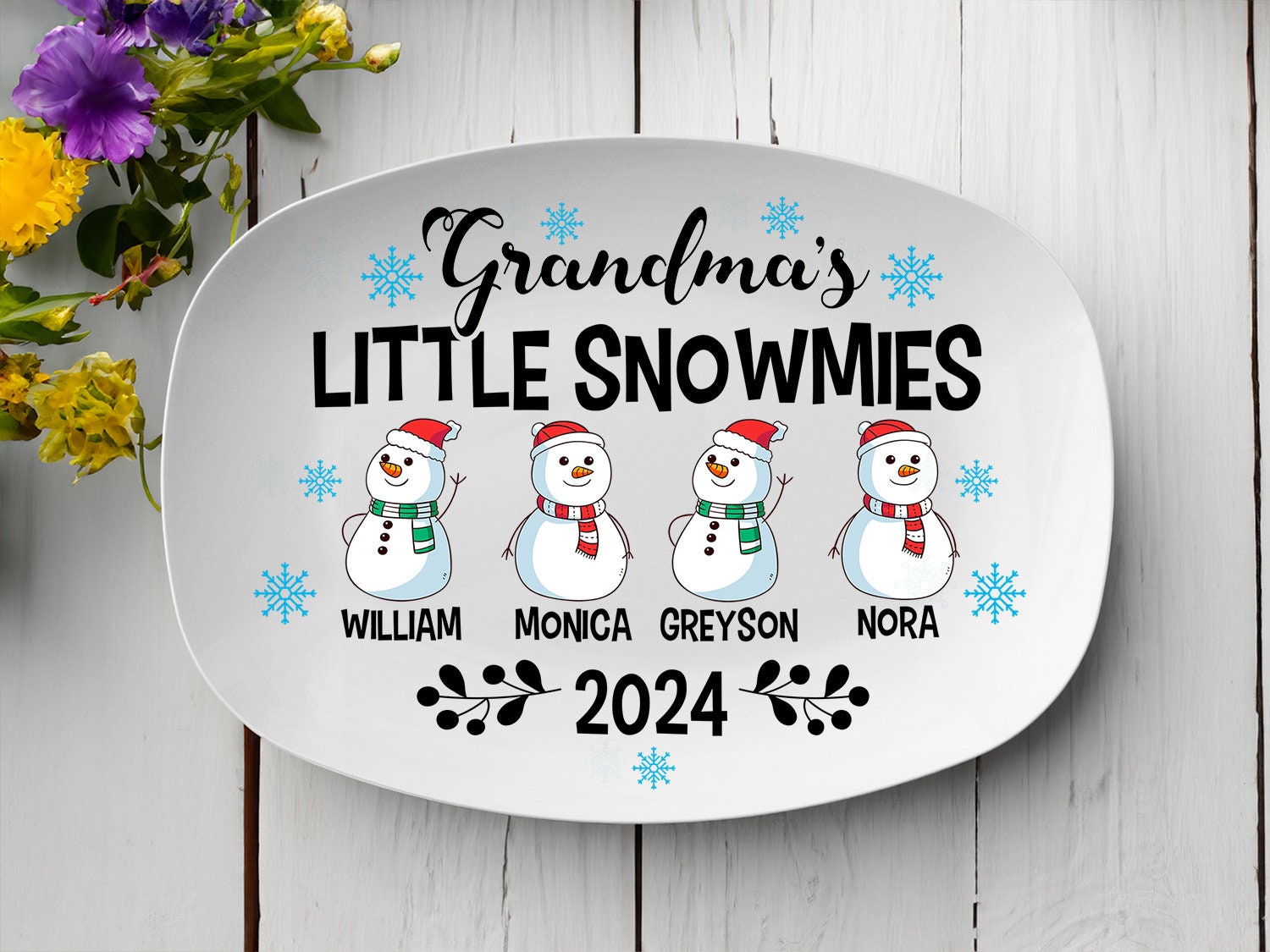Grandma Gift, Grandma Platte, Grandma&#39;s Little Snowmies, Gift For Grandma, Christmas Plater, Grandkids Name, Grandmother Plate