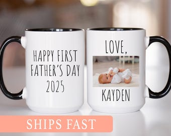 Happy First Father's Day Mug, Personalized New Dad Mug, 1st Time Daddy Cup, Photo Mug For First Time Dad, Father And Baby Photo Mug