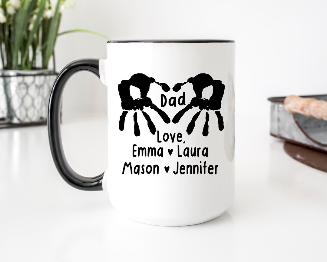 Dad Script Mug Dad Handprint Mug, Personalized Gift for Dad From Kids, Daddy Mug ...