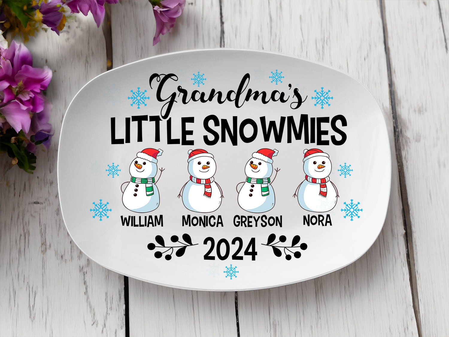 Grandma Gift, Grandma Platte, Grandma&#39;s Little Snowmies, Gift For Grandma, Christmas Plater, Grandkids Name, Grandmother Plate