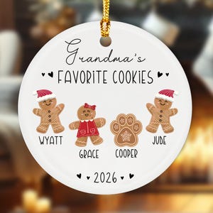 Grandma Cookies Ornament, Grandma's Favorite Cookies, Family Ornament, Personalized Gingerbread Christmas Ornament, Grandma Ornament image 1