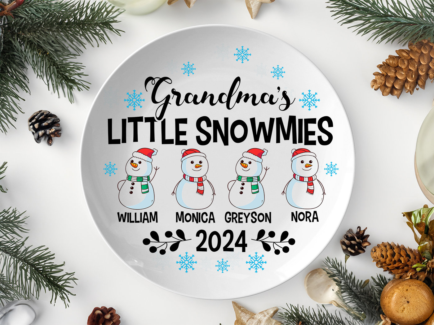Grandma Gift, Grandma Platte, Grandma&#39;s Little Snowmies, Gift For Grandma, Christmas Plater, Grandkids Name, Grandmother Plate