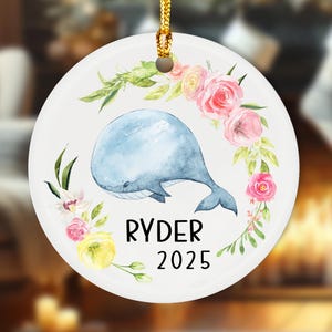 Whale Ornament, Personalized Girl Ornament, New Baby Gift, Ornament For Boy, Nautical Keepsake, Christmas Ornament