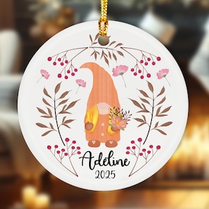 Gnome Ornament, Personalized Girl Ornament, Gnome Gift, Girls Christmas Ornament, Gift For Gnome Lover, Kids Ornament