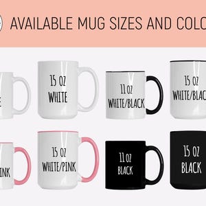 May include: A set of six mugs in different sizes and colors. The mugs are available in 11 oz and 15 oz sizes, and in white, black, white/black, white/pink, and black/white color combinations.