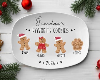 Grandma Gift, Grandma's Favorite Cookies Plate, Family Platter, Personalized Gingerbread Christmas Plate, Grandma Plate