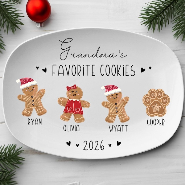 Grandma Gift, Grandma's Favorite Cookies Plate, Family Platter, Personalized Gingerbread Christmas Plate, Grandma Plate