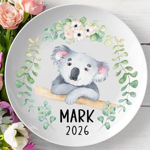 Koala Plate, Personalized Koala Boy, Christmas Plate, Baby Koala Gift, Kids Plate, Gift For Koala Lover, Gift For Son