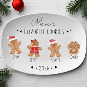 Mom Gift, Mom’s Favorite Cookies Plate, Custom Christmas Gift for Mom, Family Platter, Personalized Gingerbread Christmas Plate Keepsake