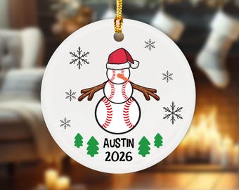 Baseball Ornament, Personalized Kids Ornament, Snowman Gift, Baseball Team Ornament, Baseball Coach, Custom Baseball Gift For Son