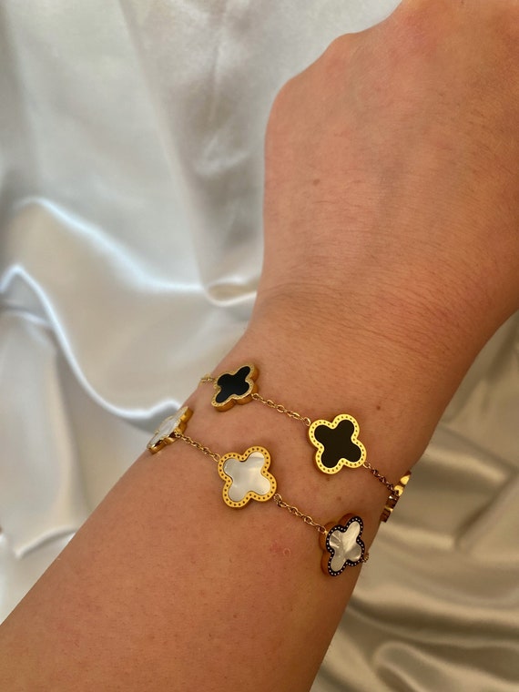 Gold Plated Black Clover Bracelet