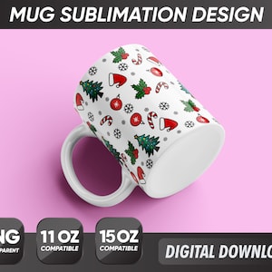 Diseño de taza de Navidad, Taza de Navidad Png, Diseños de Sublimación de Tazas, Sublimación de 11oz y 15oz, Taza de café Png, Plantilla de taza, Png 300 dpi