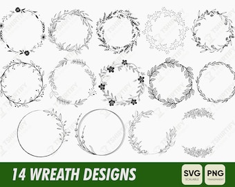 Wreath Svg Bundle, Flower Wreath Svg, Floral Wreath Svg, Circle Frame Svg, Hand Drawn Wreath, Monogram Wreat Svg, Digital Download