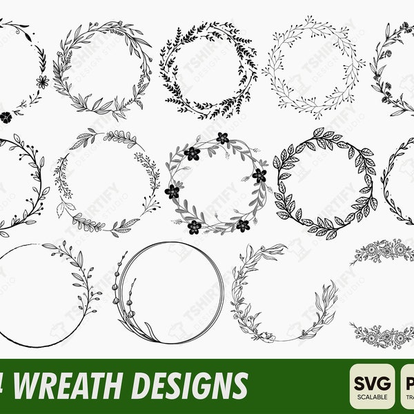 Wreath Svg Bundle, Flower Wreath Svg, Floral Wreath Svg, Circle Frame Svg, Hand Drawn Wreath, Monogram Wreat Svg, Digital Download