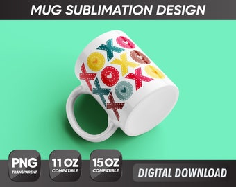 Tazza di San Valentino Png, Tazza PNG XOXO di San Valentino, Disegni a sublimazione della tazza, Sublimazione da 11 once e 15 once, Involucro completo, Tazza da caffè Png, Modello per tazza