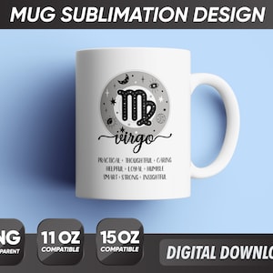 Virgo Mug Png, Virgo Zodiac Signs Png, Astrology Zodiac Symbols Png, Zodiac Traits Mug Png, Mug Sublimation Designs 11oz 15oz Sublimation