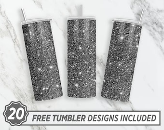 Grey Glitter Tumbler Png, 20 Oz Skinny Tumbler Design, Sublimation Tumbler Designs, Tumbler Wrap Png,  Straight&Tapered Digital Download