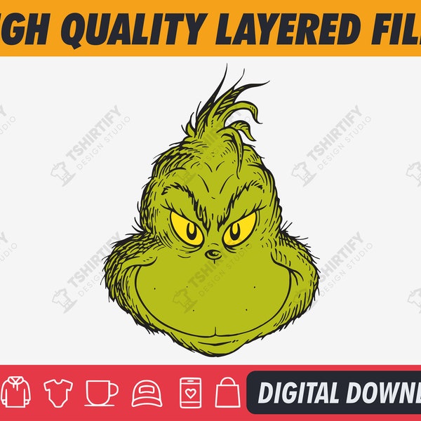 Grinch face svg, png, pdf, eps, dxf, svg files for cricut, cricut svg, grinch svg cricut, digital download