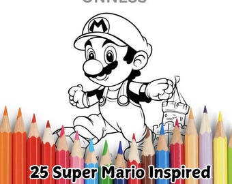 25 pages à colorier inspirées de SUPER MARIO, livre de coloriage au format A4 pour enfants, pages à colorier pour enfants, pages à colorier imprimables PDF