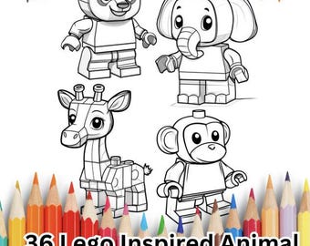 36 Lego Inspired Animal coloring pages, A4 format coloring book for kids,  Kid Coloring Pages, PDF Printable Coloring Pages