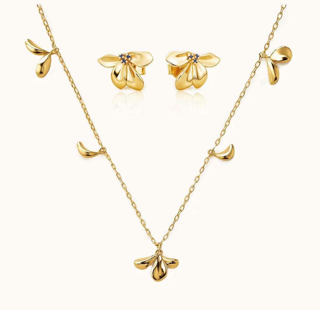 Gold Vermeil Flower 925 Sterling Silver Chocker Necklace and