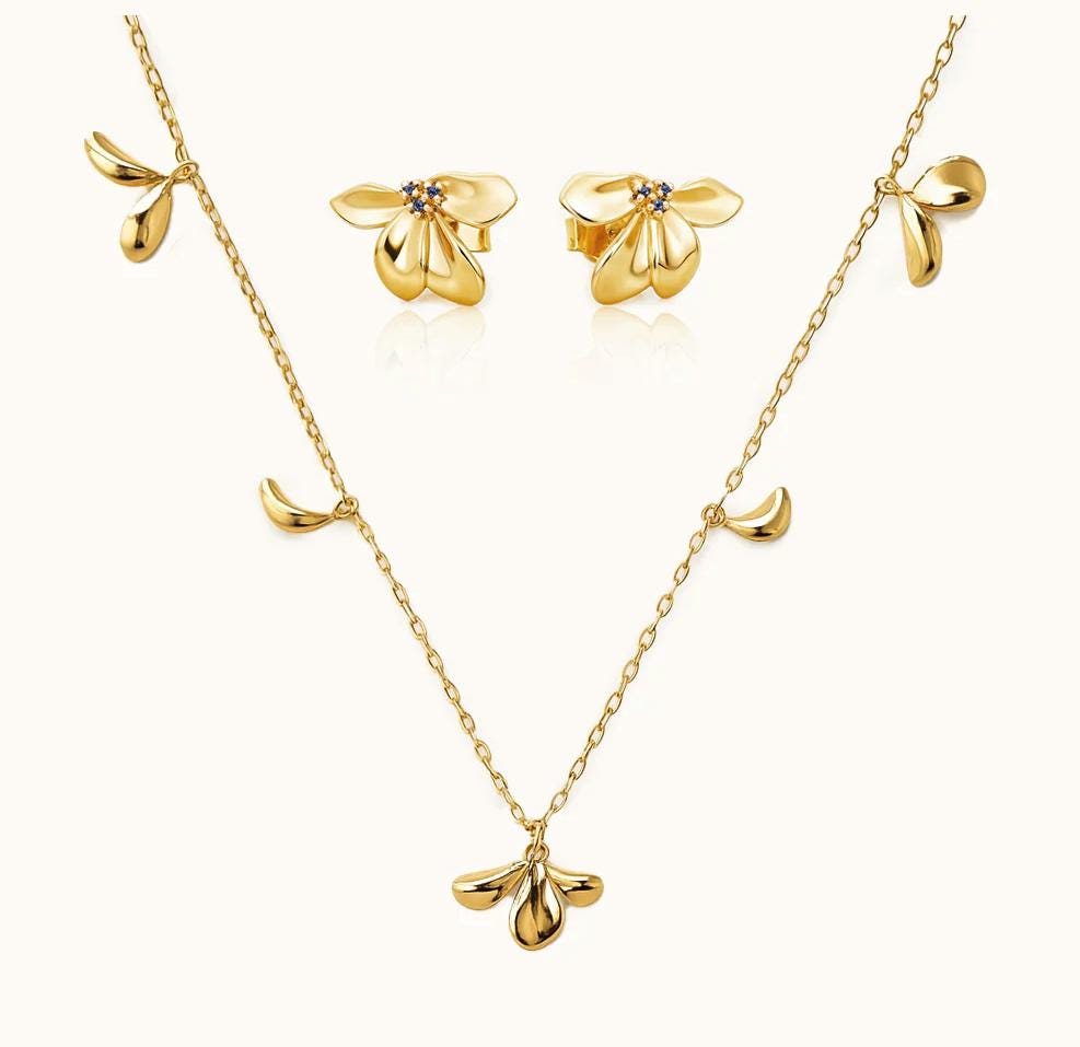 Gold Vermeil Flower 925 Sterling Silver Chocker Necklace and
