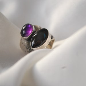 Oversized amethyst ring .BOld modernist ring, silversmith statement jewelry. Artisan silver chunky ring. image 5