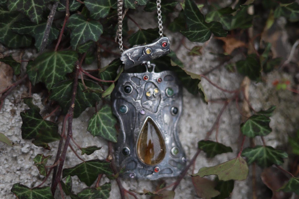 Handcrafted Sterling Silver Owl Pendant: Multi Gemstone Artisan ...