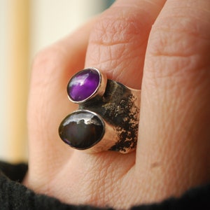 Oversized amethyst ring .BOld modernist ring, silversmith statement jewelry. Artisan silver chunky ring. image 3