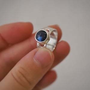 Labradorite silver ring with secret bird inside.
