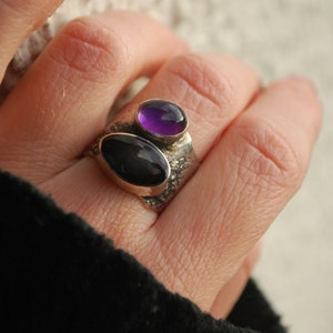 Oversized amethyst ring .BOld modernist ring, silversmith statement jewelry. Artisan silver chunky ring. image 10