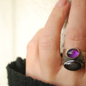 Oversized amethyst ring .BOld modernist ring, silversmith statement jewelry. Artisan silver chunky ring. image 8