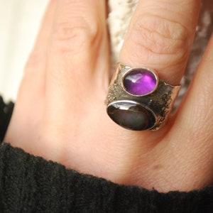 Oversized amethyst ring .BOld modernist ring, silversmith statement jewelry. Artisan silver chunky ring. image 1