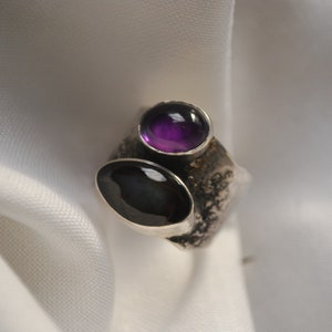 Oversized amethyst ring .BOld modernist ring, silversmith statement jewelry. Artisan silver chunky ring. image 4