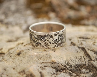 Textured Sterling Silver Ring: Wide Band Brutalist Tree Bark Ring