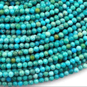 AAA Natürlicher Türkis 2 mm 3 mm 4 mm 5 mm facettierte runde Perlen Echtes Blau Grün Micro facettierter Edelstein 15,5 &quot;Strang