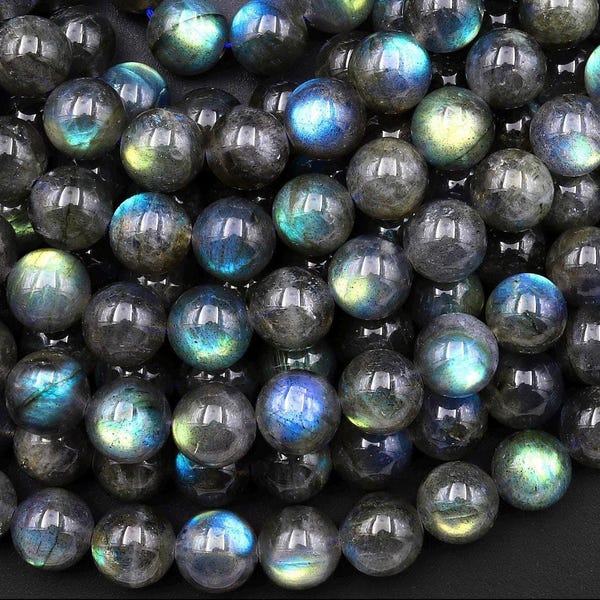 Natural Dark Green Blue Labradorite 6mm 8mm 10mm Round Beads 15.5" Strand