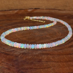 Multifire Natural Ethiopian Opal Beaded Necklace, Genuine Opal Fire Beads Necklace for Women, AAA Opal Gemstone, October Birthstone Jewelry,