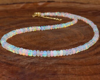Natural Ethiopian Opal Beaded Necklace, AAA Gemstone, October Birthstone