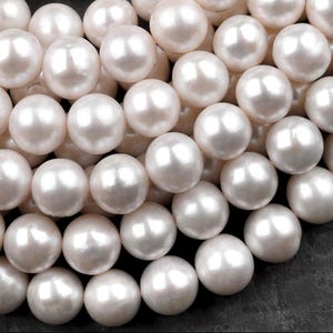 Pérola branca genuína de água doce AA, 6 mm, 8 mm, 10 mm, 12 mm, pérola redonda, brilhante, iridescente, clássica, pérola branca, 15,5&quot;
