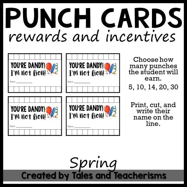 Punch Cards for Rewards and Incentives Spring Themed Options Etsy