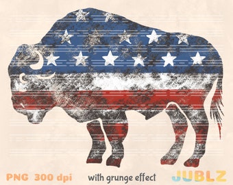 Retro American Flag Buffalo PNG: Western Sublimation Design (Digital Download)
