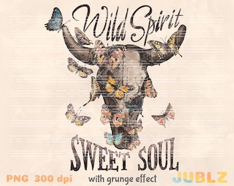 Cheetah Skull Bull & Butterfly PNG: Boho Sublimation Download
