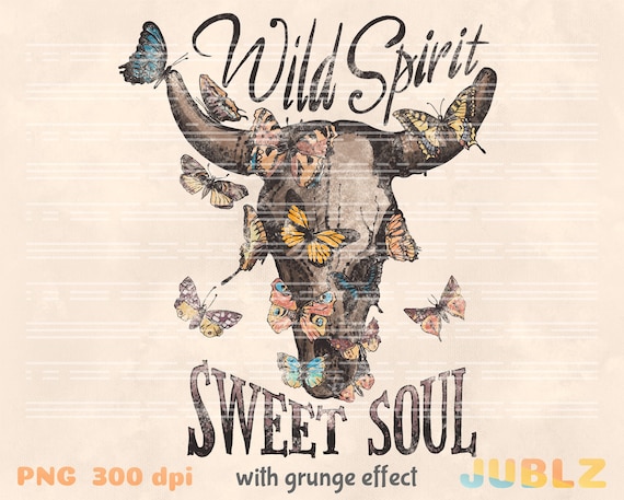 Cheetah Skull Bull & Butterfly PNG: Boho Sublimation Download
