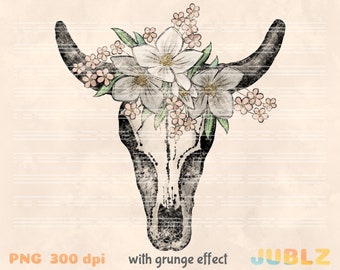 Boho Floral Bull Skull PNG: Sublimation Design (Digital Download)