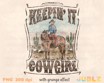 Retro Cowgirl PNG: Western Sublimation Design (digital nedladdning)