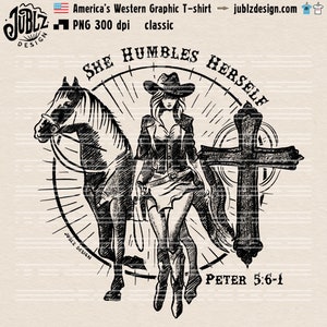 Westers-christelijk png-bestand: She Humbles Herself, Cowboy Design (digitale download)