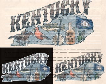 Kentucky State Symbols PNG: Retro Sublimation Design (Digital Download)