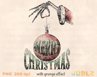 Retro Weihnachten PNG: Boho Grunge Weihnachtskugel (Digitaler Download)